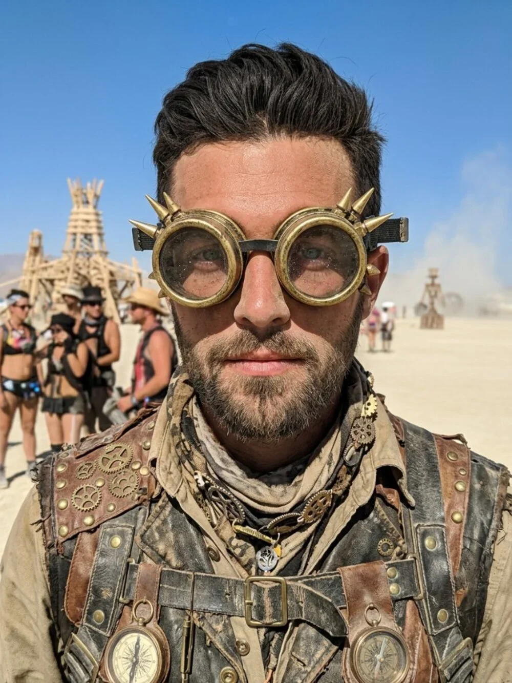NEW Adult Gothic Steampunk Goggles Gold Spike Costume Eyewear for Halloween Rave